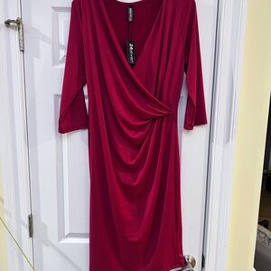 NEW Ladies Size XL 24Seven7 Women's RED Draped Long Sleeve Dress NEW